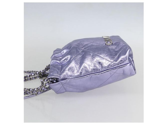 CHANEL Catena Chanel 22 Mini Borsa a Mano Pelle 2in1 Viola CC Auth 158680SM Porpora - vista 3