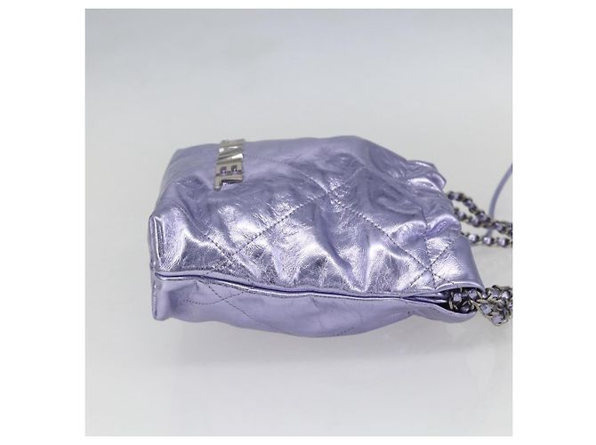 CHANEL Catena Chanel 22 Mini Borsa a Mano Pelle 2in1 Viola CC Auth 158680SM Porpora - vista 4