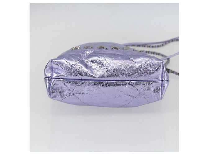 CHANEL Catena Chanel 22 Mini Borsa a Mano Pelle 2in1 Viola CC Auth 158680SM Porpora - vista 5