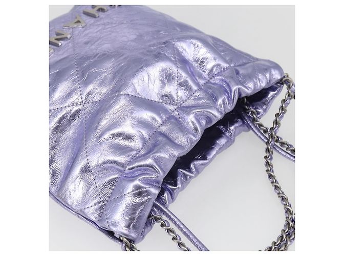 CHANEL Catena Chanel 22 Mini Borsa a Mano Pelle 2in1 Viola CC Auth 158680SM Porpora - vista 6