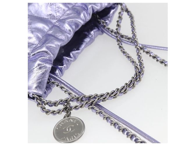 CHANEL Catena Chanel 22 Mini Borsa a Mano Pelle 2in1 Viola CC Auth 158680SM Porpora - vista 7