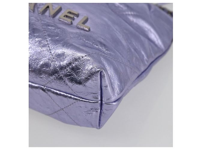 CHANEL Catena Chanel 22 Mini Borsa a Mano Pelle 2in1 Viola CC Auth 158680SM Porpora - vista 9