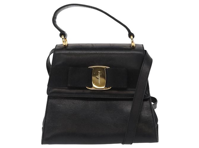 Borsa a mano Vala in pelle 2 in 1 nera e dorata Auth BA8780 di Salvatore Ferragamo Nero D'oro - vista 13