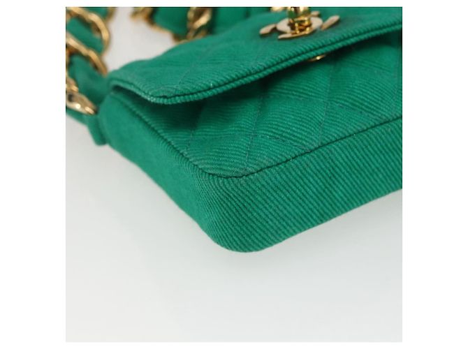 CHANEL Mini Matelassé 11 Borsa a Spalla Catena Tela Verde Oro CC Auth 158908SM D'oro - vista 15