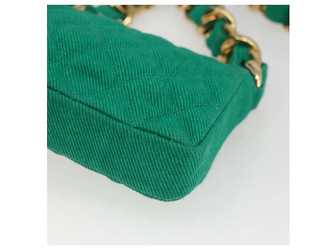 CHANEL Mini Matelassé 11 Borsa a Spalla Catena Tela Verde Oro CC Auth 158908SM D'oro - vista 16