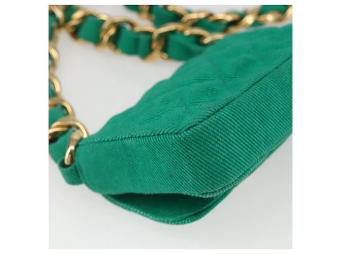 CHANEL Mini Matelassé 11 Borsa a Spalla Catena Tela Verde Oro CC Auth 158908SM D'oro - vista 17