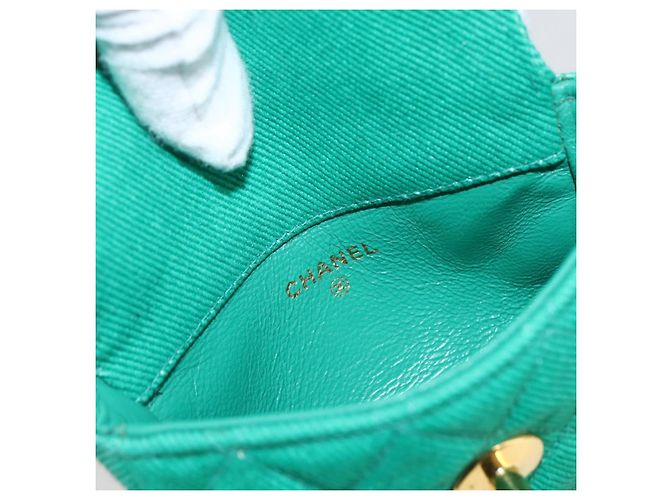 CHANEL Mini Matelassé 11 Borsa a Spalla Catena Tela Verde Oro CC Auth 158908SM D'oro - vista 18
