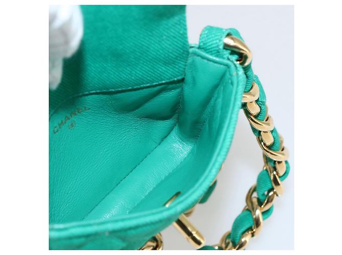 CHANEL Mini Matelassé 11 Borsa a Spalla Catena Tela Verde Oro CC Auth 158908SM D'oro - vista 19