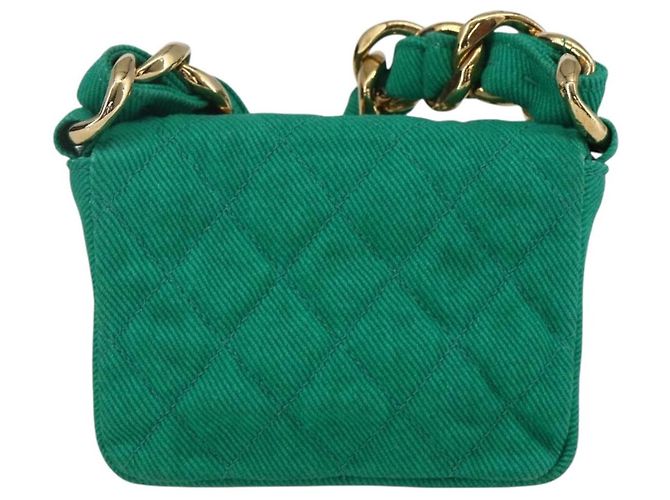 CHANEL Mini Matelassé 11 Borsa a Spalla Catena Tela Verde Oro CC Auth 158908SM D'oro - vista 2
