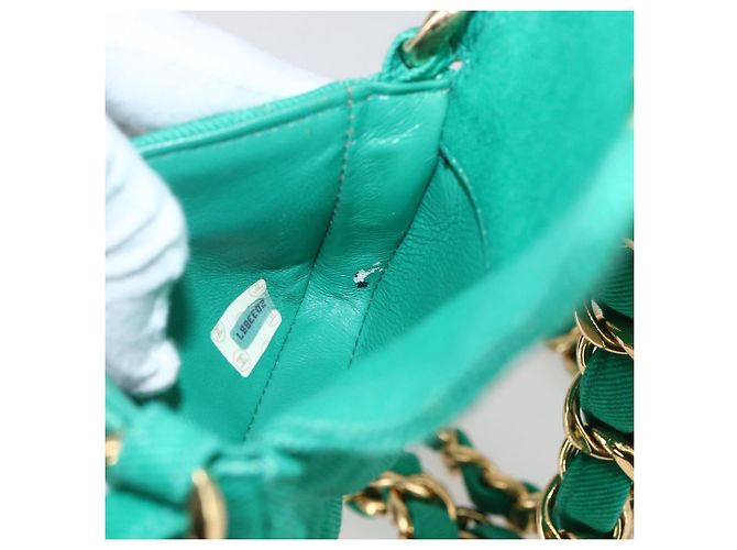 CHANEL Mini Matelassé 11 Borsa a Spalla Catena Tela Verde Oro CC Auth 158908SM D'oro - vista 20