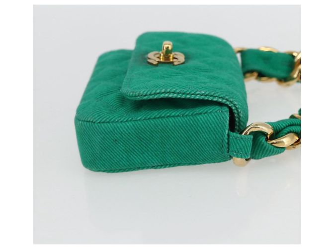 CHANEL Mini Matelassé 11 Borsa a Spalla Catena Tela Verde Oro CC Auth 158908SM D'oro - vista 4