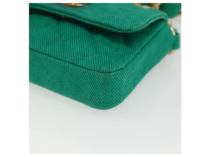 CHANEL Mini Matelassé 11 Borsa a Spalla Catena Tela Verde Oro CC Auth 158908SM D'oro - vista 8