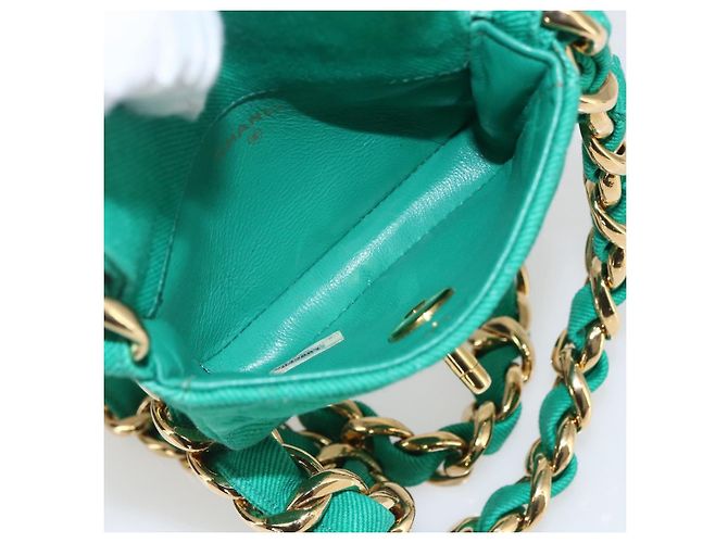 CHANEL Mini Matelassé 11 Borsa a Spalla Catena Tela Verde Oro CC Auth 158908SM D'oro - vista 9