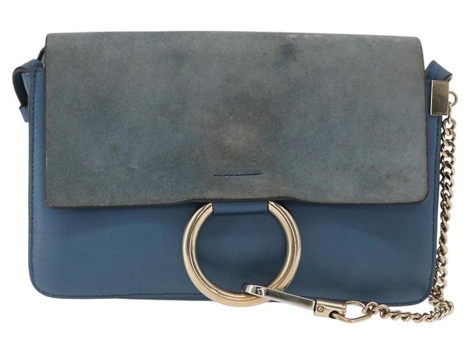 Chloé Borsa a Spalla Chloe Fay in Pelle Scamosciata Blu Oro Auth BA8910 D'oro - vista 13
