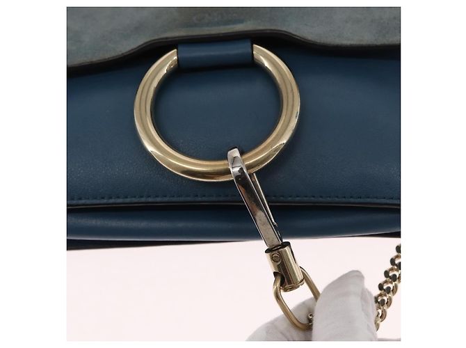 Chloé Borsa a Spalla Chloe Fay in Pelle Scamosciata Blu Oro Auth BA8910 D'oro - vista 17