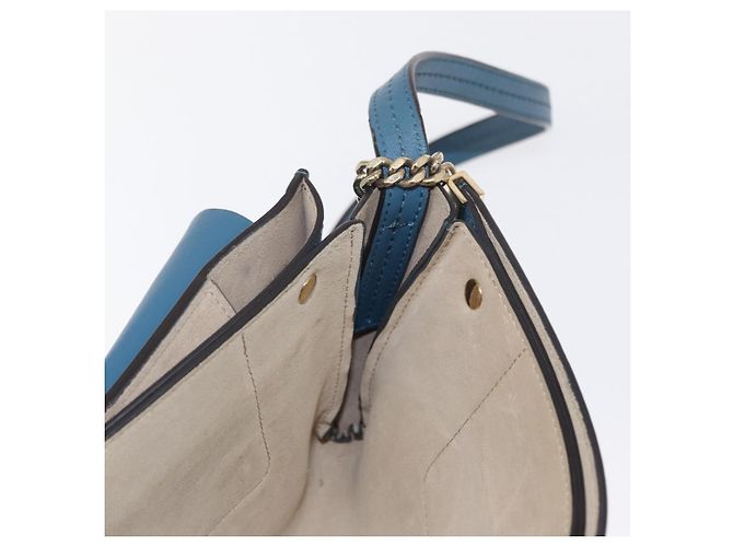 Chloé Borsa a Spalla Chloe Fay in Pelle Scamosciata Blu Oro Auth BA8910 D'oro - vista 20