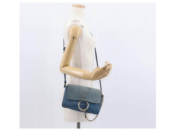 Chloé Borsa a Spalla Chloe Fay in Pelle Scamosciata Blu Oro Auth BA8910 D'oro - vista 25