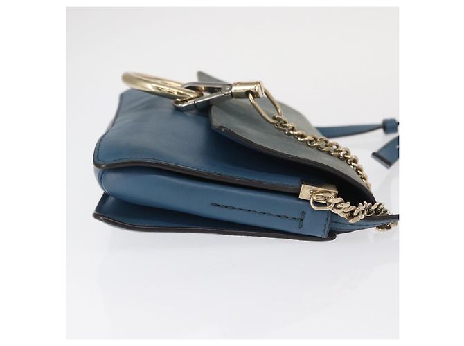 Chloé Borsa a Spalla Chloe Fay in Pelle Scamosciata Blu Oro Auth BA8910 D'oro - vista 3