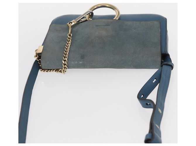 Chloé Borsa a Spalla Chloe Fay in Pelle Scamosciata Blu Oro Auth BA8910 D'oro - vista 6