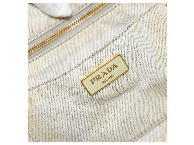 PRADA Canapa MM Borsa a mano in tela grigia oro Auth 151445 Marrone D'oro - vista 10