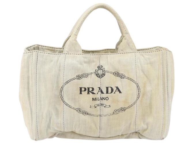 PRADA Canapa MM Borsa a mano in tela grigia oro Auth 151445 Marrone D'oro - vista 13