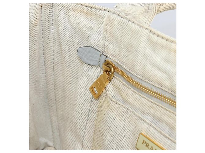 PRADA Canapa MM Borsa a mano in tela grigia oro Auth 151445 Marrone D'oro - vista 20