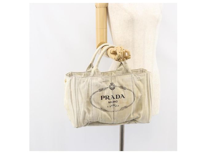 PRADA Canapa MM Borsa a mano in tela grigia oro Auth 151445 Marrone D'oro - vista 25