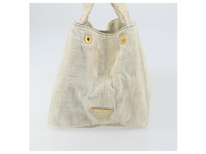PRADA Canapa MM Borsa a mano in tela grigia oro Auth 151445 Marrone D'oro - vista 3