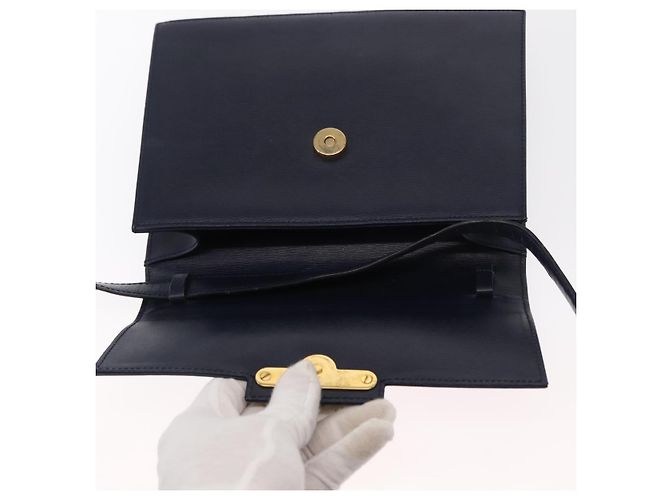 Borsa a Spalla Christian Dior in Pelle Blu Navy Oro Auth BA8852 D'oro - vista 10