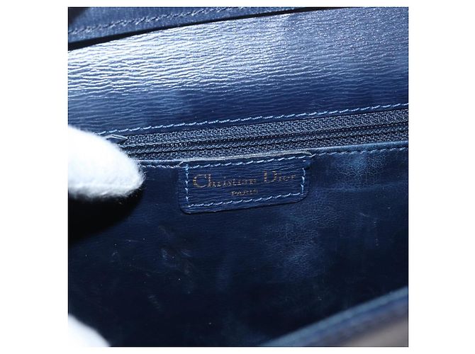 Borsa a Spalla Christian Dior in Pelle Blu Navy Oro Auth BA8852 D'oro - vista 18