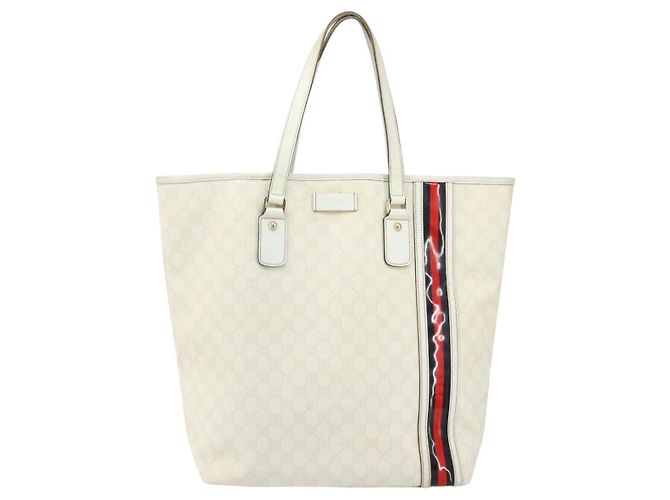 Gucci Borsa Tote GG Supreme in PVC pelle bianca e oro 152630 Auth bs31729 Bianco D'oro - vista 13