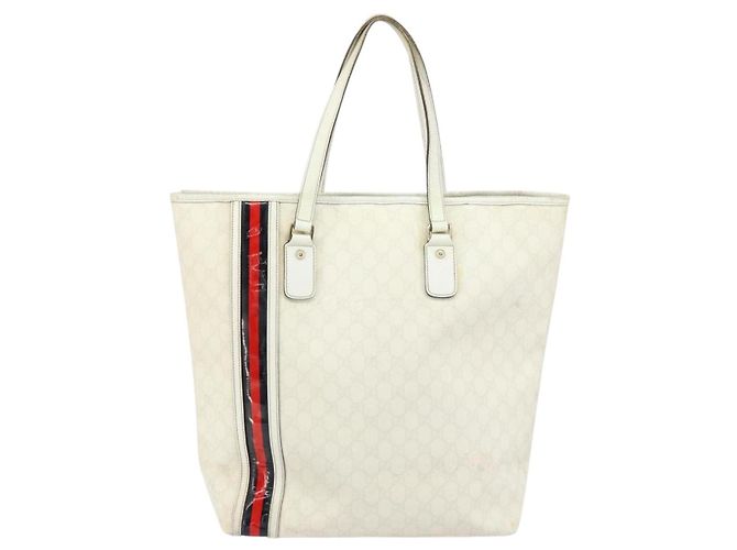 Gucci Borsa Tote GG Supreme in PVC pelle bianca e oro 152630 Auth bs31729 Bianco D'oro - vista 2