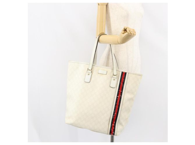 Gucci Borsa Tote GG Supreme in PVC pelle bianca e oro 152630 Auth bs31729 Bianco D'oro - vista 23