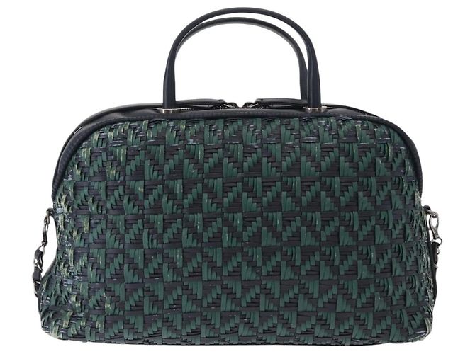 CHANEL Borsa a Mano in Pelle 2 in 1 Verde CC Auth BA8704 - vista 2