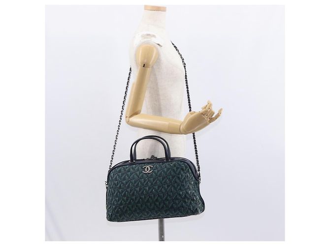 CHANEL Borsa a Mano in Pelle 2 in 1 Verde CC Auth BA8704 - vista 25