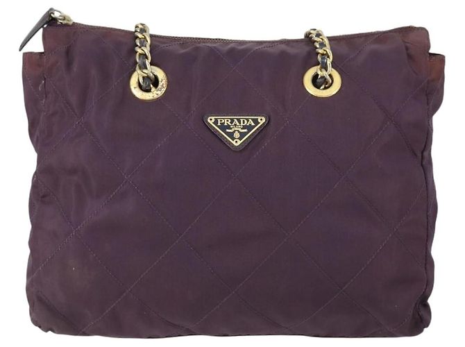 PRADA Borsa a Spalla con Catena Nylon Viola Oro Auth 155418 D'oro Porpora - vista 13