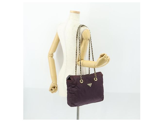 PRADA Borsa a Spalla con Catena Nylon Viola Oro Auth 155418 D'oro Porpora - vista 23