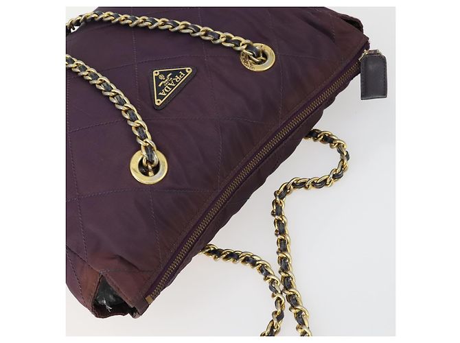 PRADA Borsa a Spalla con Catena Nylon Viola Oro Auth 155418 D'oro Porpora - vista 6