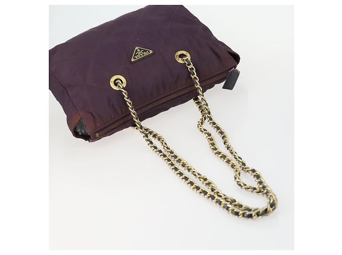 PRADA Borsa a Spalla con Catena Nylon Viola Oro Auth 155418 D'oro Porpora - vista 7