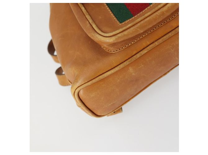 GUCCI Bamboo Web Sherry Line Backpack Leather Brown Red Auth 151581 - view 17