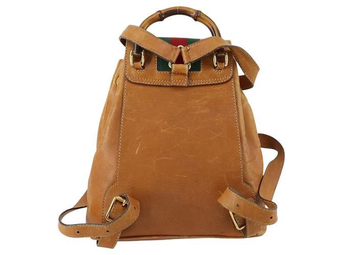 GUCCI Bamboo Web Sherry Line Backpack Leather Brown Red Auth 151581 - view 2