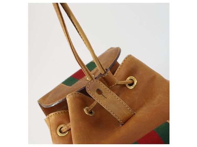 GUCCI Bamboo Web Sherry Line Backpack Leather Brown Red Auth 151581 - view 20