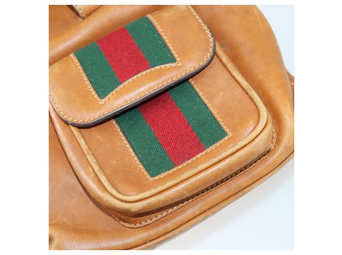 GUCCI Bamboo Web Sherry Line Backpack Leather Brown Red Auth 151581 - view 26
