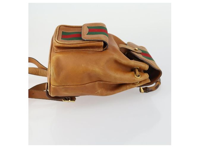 GUCCI Bamboo Web Sherry Line Backpack Leather Brown Red Auth 151581 - view 3
