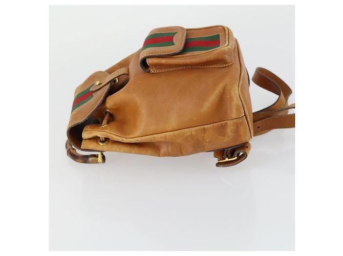 GUCCI Bamboo Web Sherry Line Backpack Leather Brown Red Auth 151581 - view 4