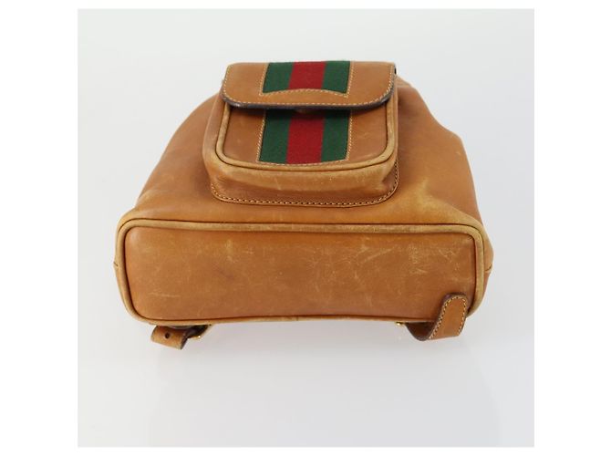 GUCCI Bamboo Web Sherry Line Backpack Leather Brown Red Auth 151581 - view 5