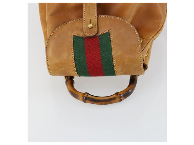 GUCCI Bamboo Web Sherry Line Backpack Leather Brown Red Auth 151581 - view 6