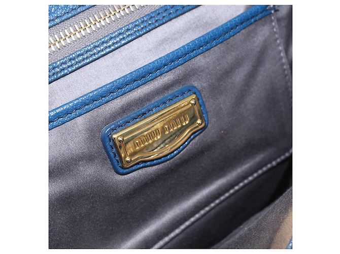 Borsa a mano Miu Miu in pelle 2 in 1 blu oro Auth 156133 D'oro - vista 10