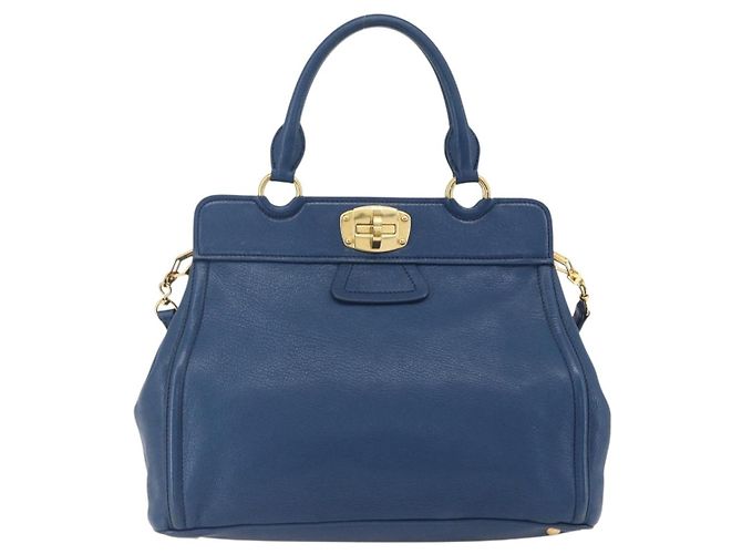 Borsa a mano Miu Miu in pelle 2 in 1 blu oro Auth 156133 D'oro - vista 13