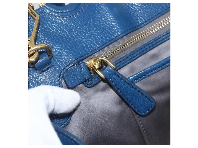 Borsa a mano Miu Miu in pelle 2 in 1 blu oro Auth 156133 D'oro - vista 19